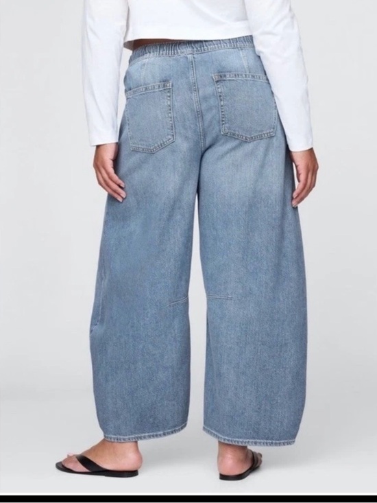 Gap Horseshoe Barrel Wide-Leg Drawstring Light Blue Denim Jeans for Women - Picture 2 of 6